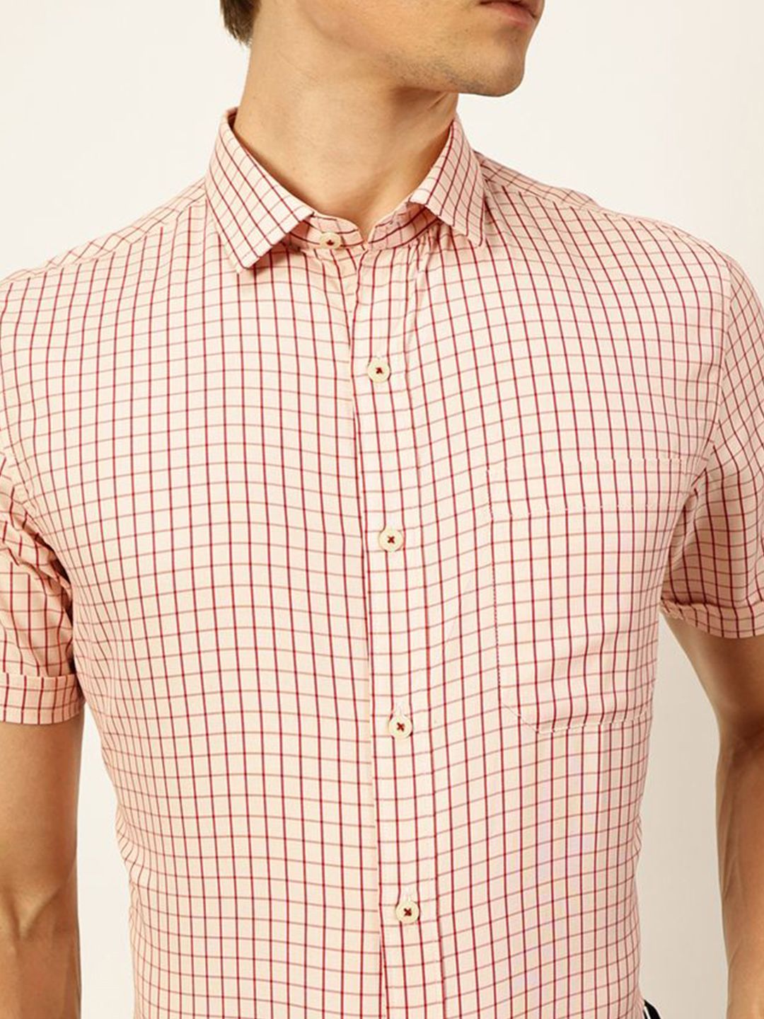 Thomas Scott Men Smart Cutaway Collar Gingham Checked Cotton Formal Shirt