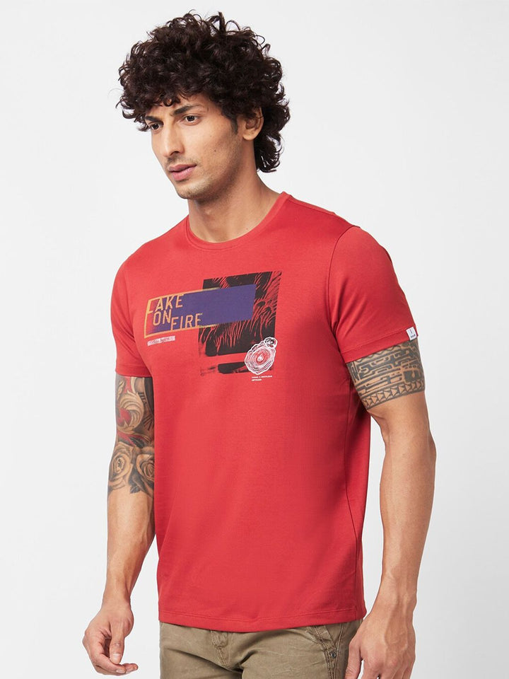 SPYKAR Graphic Printed Slim Fit Cotton T-Shirt