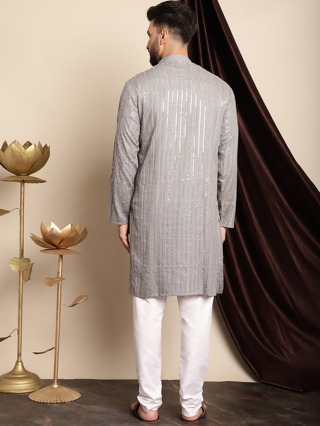 Anouk Ethnic Motifs Embroidered Sequinned Pure Cotton Kurta with Churidar