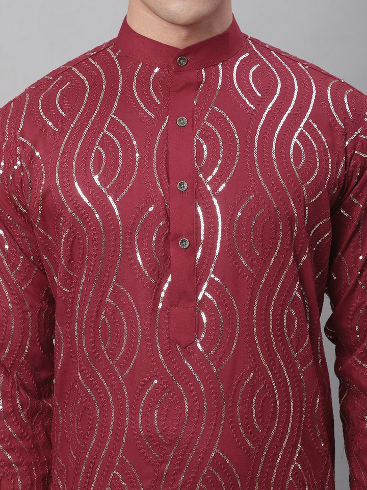 SOJANYA Sequin Embroidered Pure Cotton Kurta with Churidar