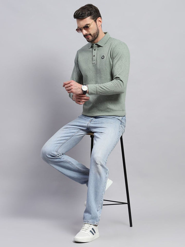 Monte Carlo Men Shirt Collar Geometric Printed Cotton Sweatshirt