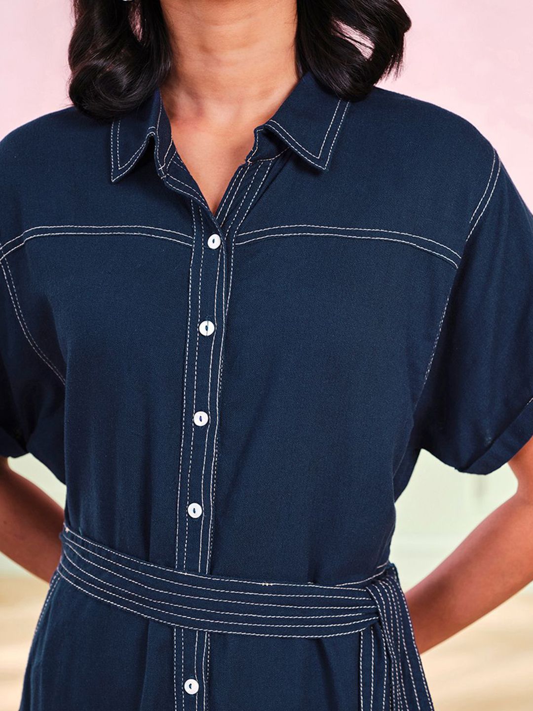 AND Women Solid Denim Midi Dress