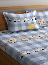 Myntra Elegant Homes Watak Kartun Biru & Kuning Dilengkapi 300 TC Cadar King dengan 2 Sarung Bantal
