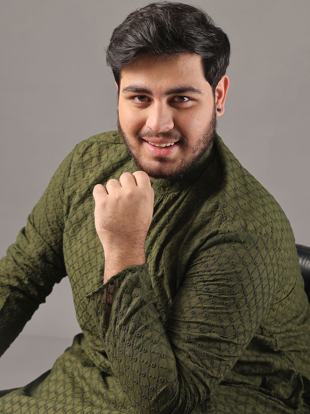 SOJANYA PLUS Size Sulam Chikankari Band Kolar Kapas Tulen Kurta Lurus