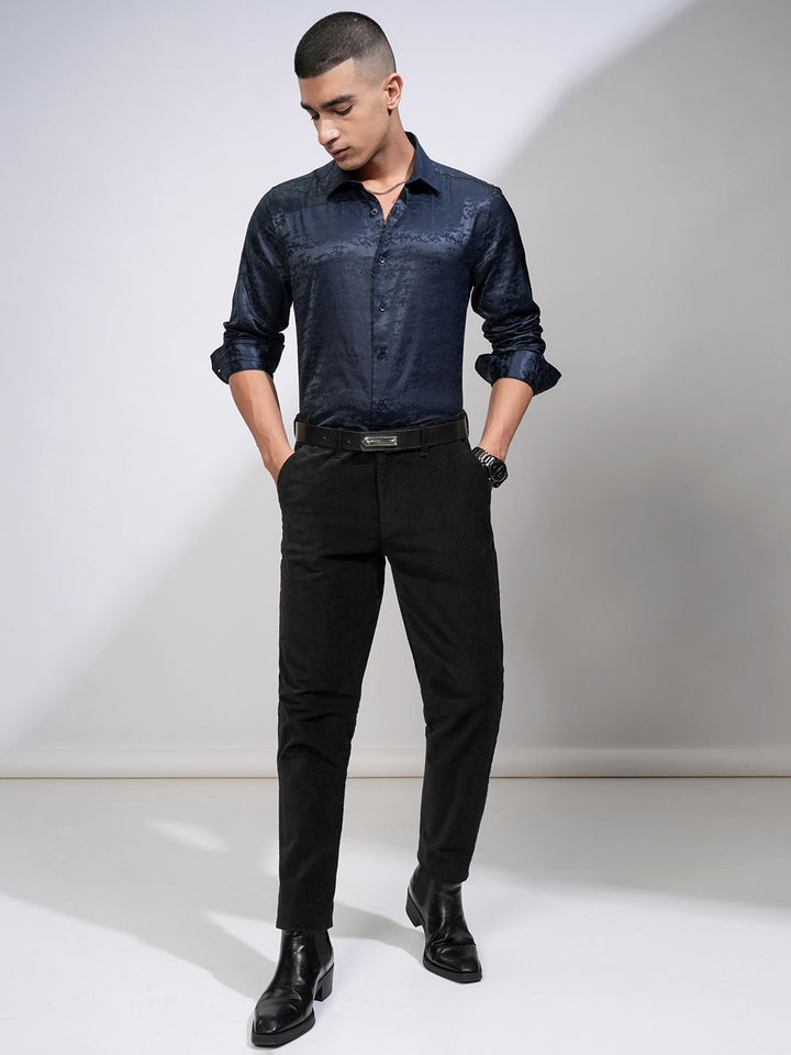 HIGHLANDER Men Corduroy Textured Slim Fit Smart Pant