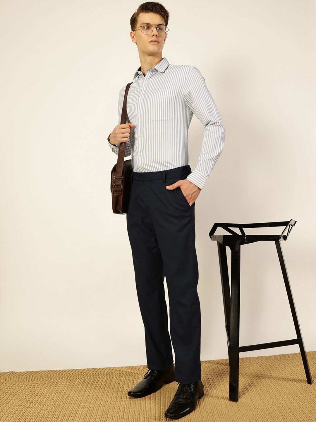 Thomas Scott Men Smart Cutaway Collar Vertical Striped Cotton Formal Shirt