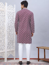 Jompers Floral Embroidered Thread Work Mandarin Collar Straight Kurta with Pyjamas
