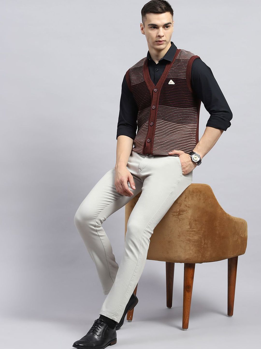 Monte Carlo Men Striped Woollen Cardigan