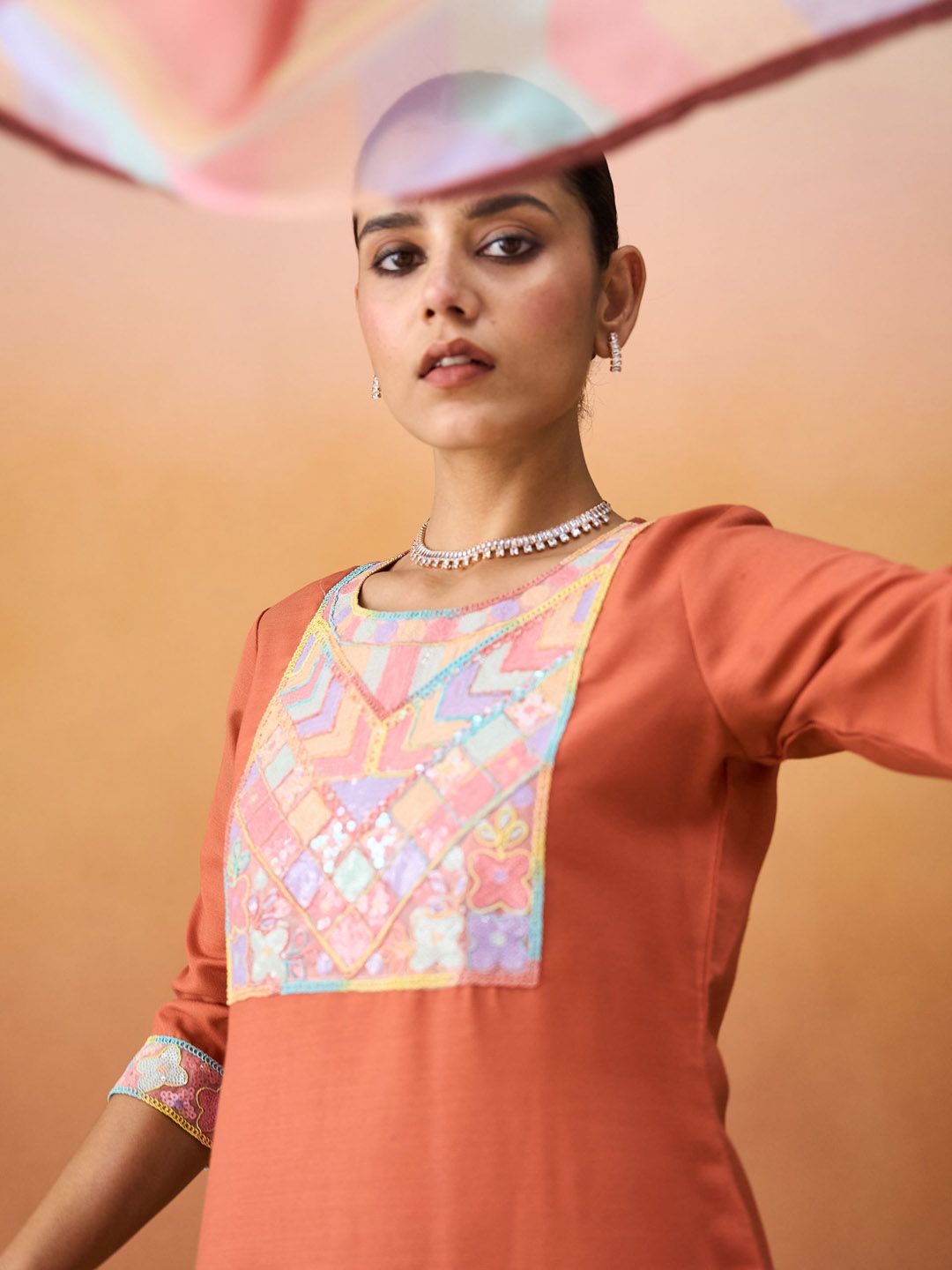 KALINI Women Ethnic Motifs Embroidered Regular Sequinned Kurta with Trousers & With Dupatta