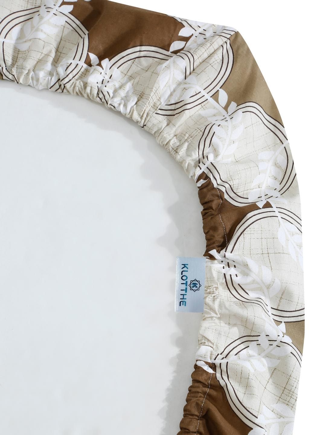 KLOTTHE Beige Geometric 400 TC King Bedsheet with 2 Pillow Covers