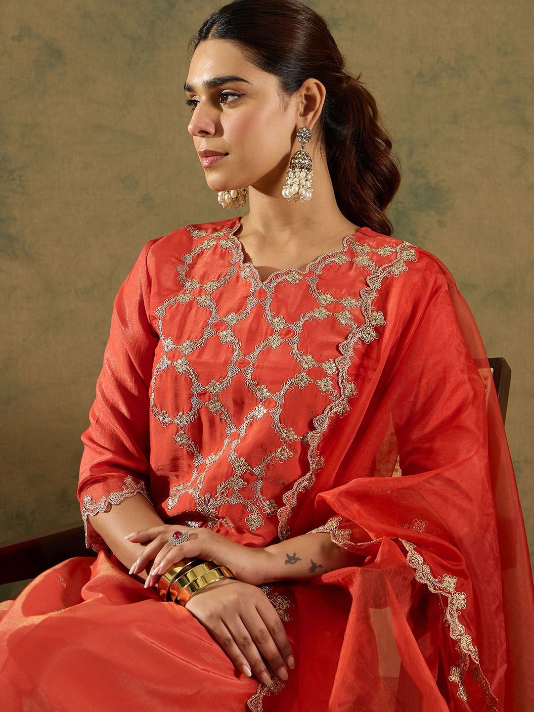Indo Era Ethnic Motifs Embroidered Kurta With Trousers & Dupatta