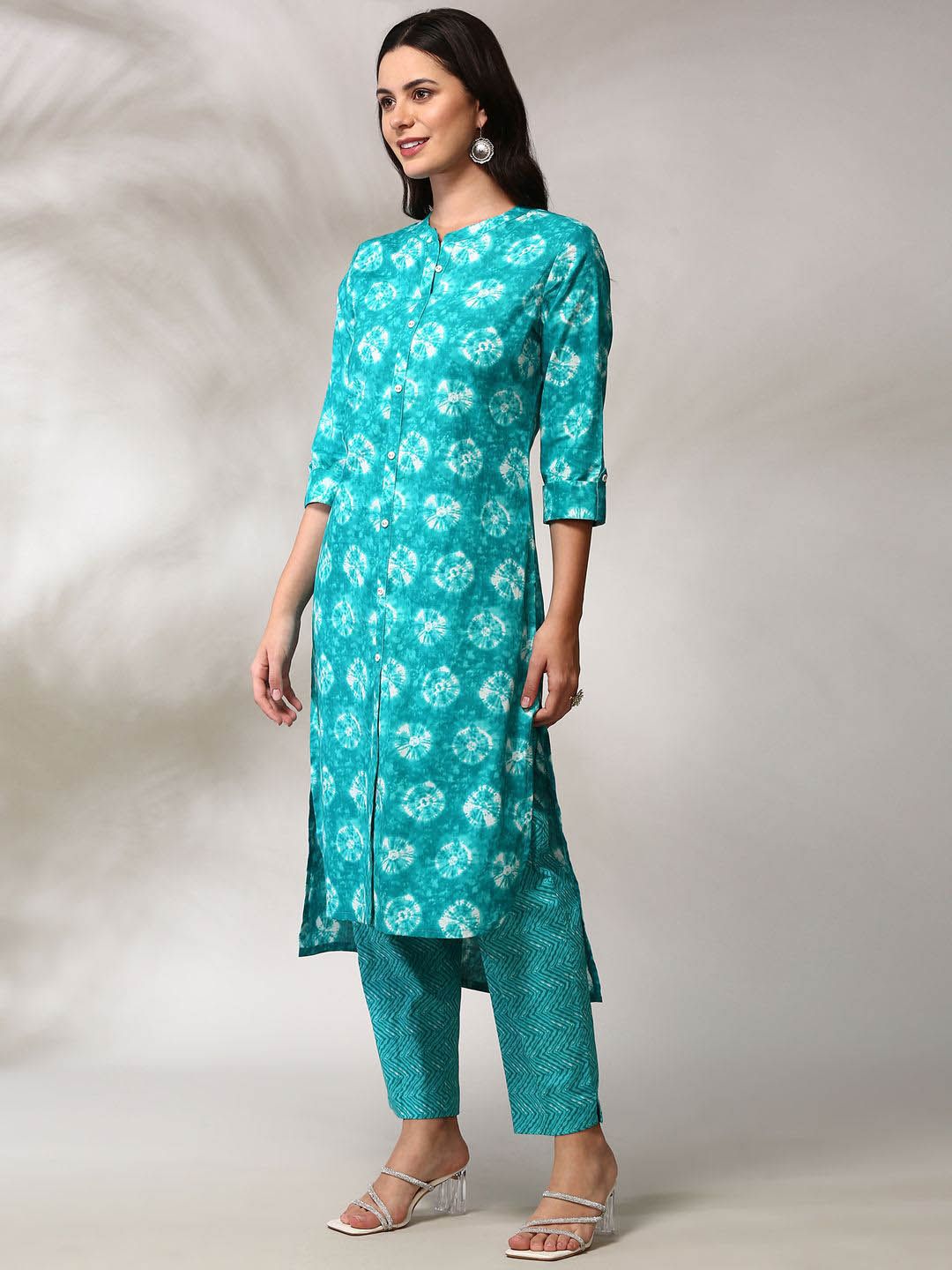 Anouk Floral Printed Regular Straight Kurta with Trousers
