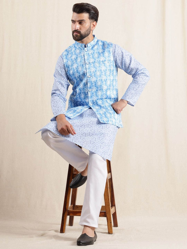 Anouk Men Geometric Printed Kurta with Pyjamas & Nehru Jacket
