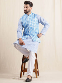 Anouk Men Geometric Printed Kurta with Pyjamas & Nehru Jacket