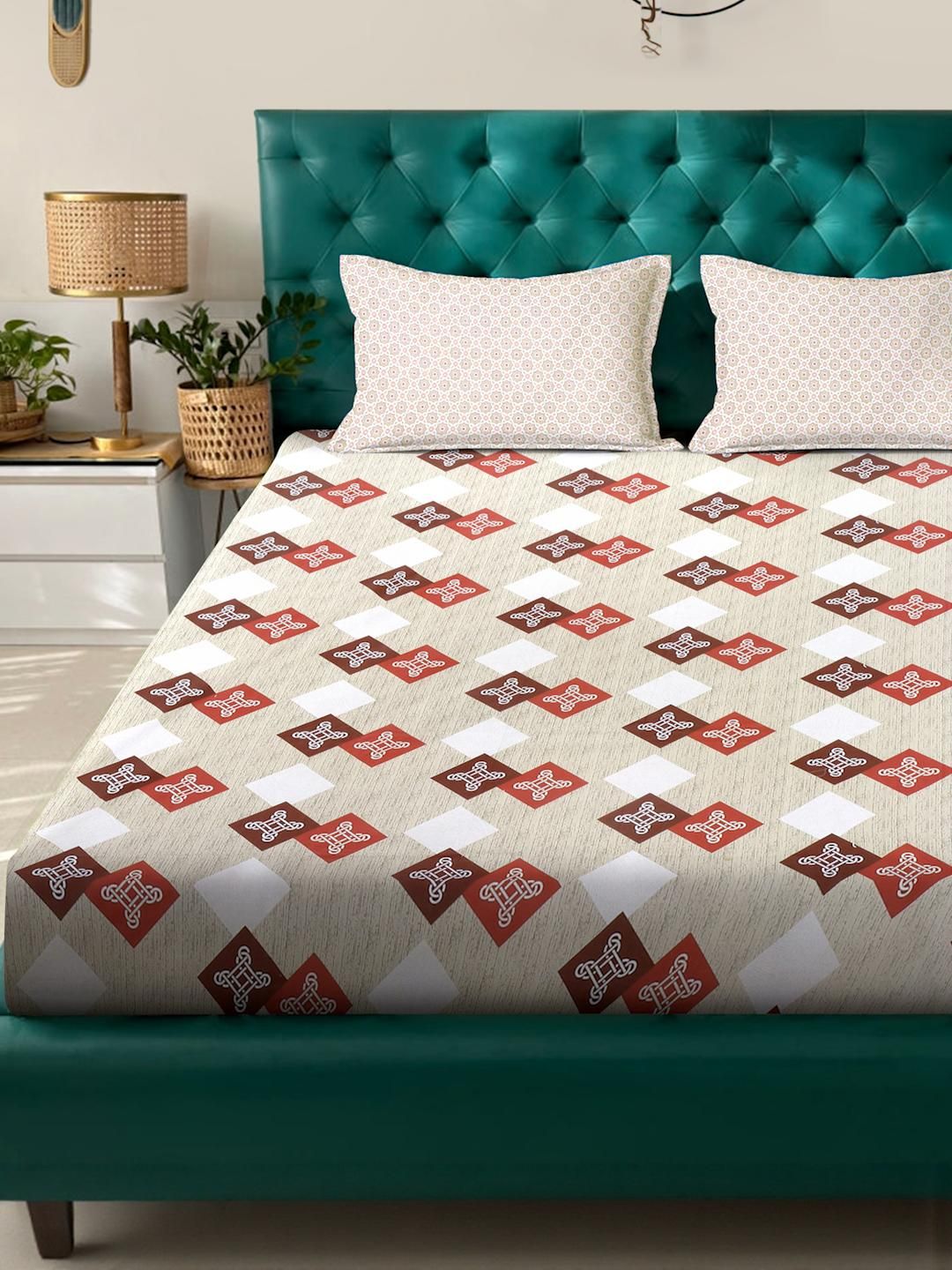 KLOTTHE Beige Geometric 400 TC Cadar Katil King dengan 2 Sarung Bantal