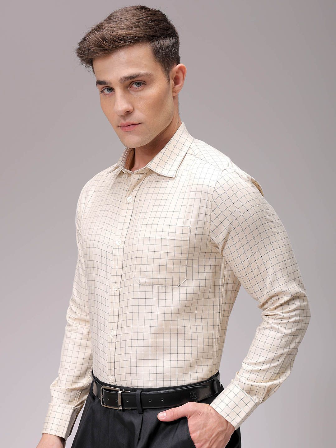 The Indian Garage Co. X Luxe Men Slim Fit Opaque Checked Formal Shirt