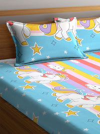 Myntra Elegant Homes Blue Cartoon Characters Polycotton 300 TC King Fine Bedsheet with 2 Pillow Covers-98 x 87 inches