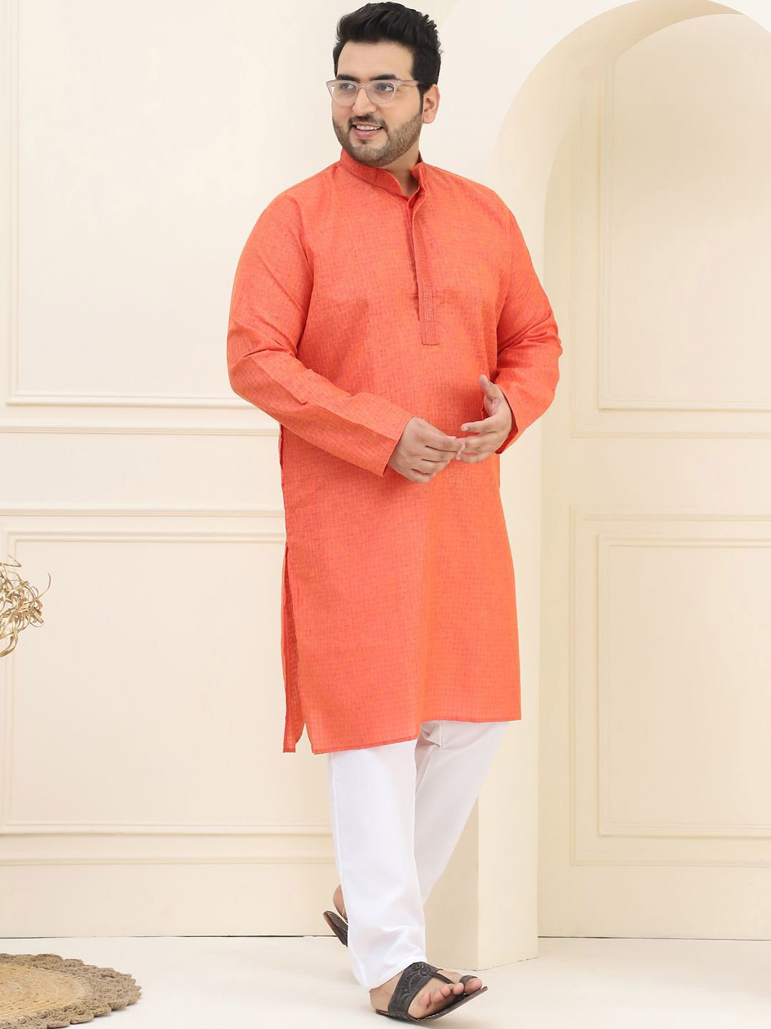 SOJANYA PLUS Plus Size Woven Design Pure Cotton Kurta with Pyjama