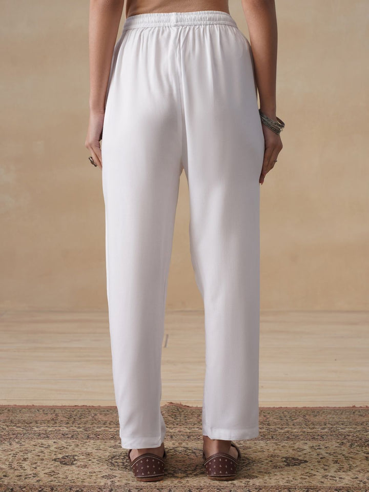 House of Chikankari Women White Rayon Solid Pant