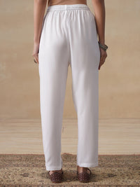 House of Chikankari Women White Rayon Solid Pant