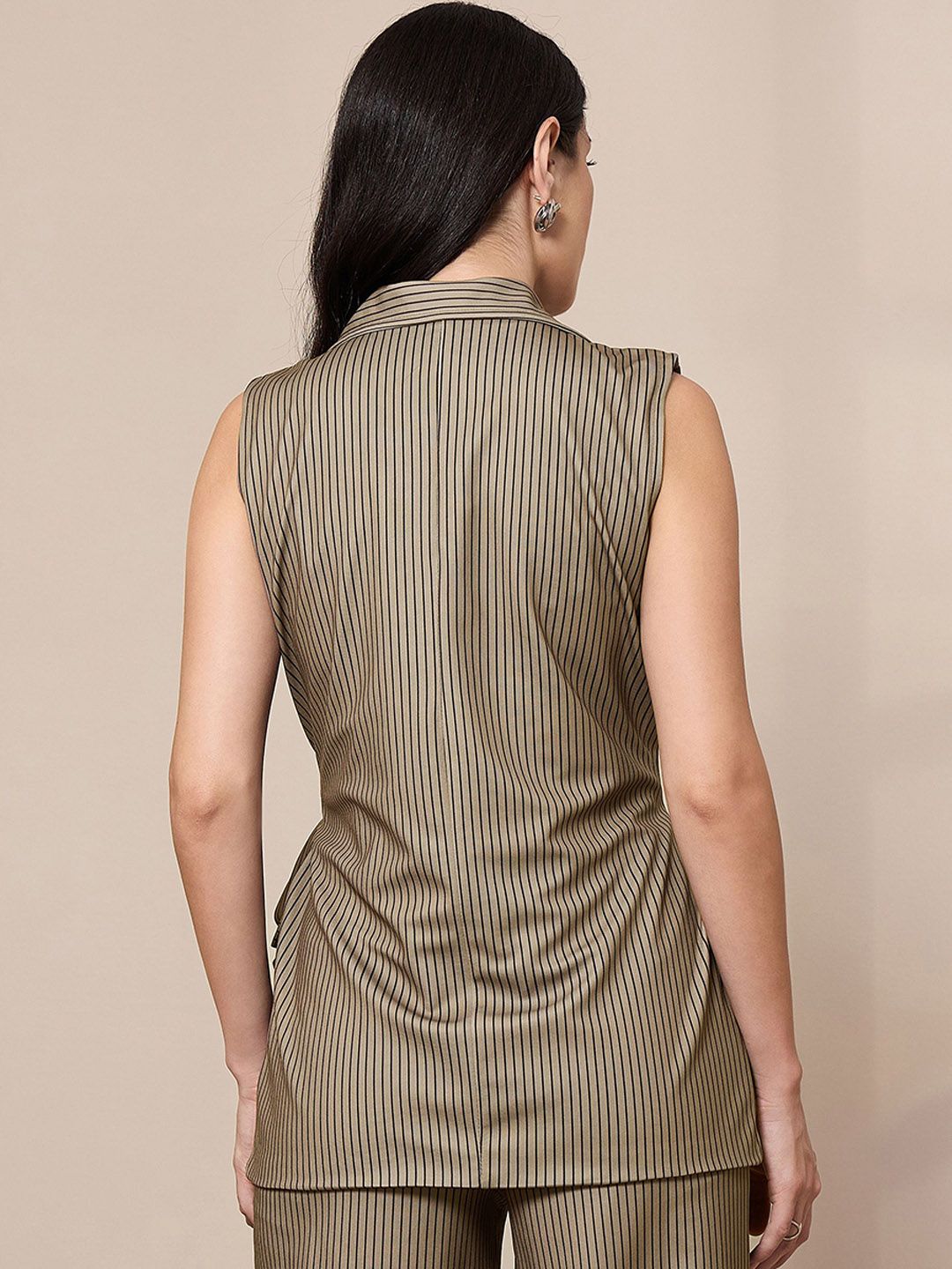 SASSAFRAS worklyf Vertical Striped Double Breasted Front Tie Up Formal Blazer