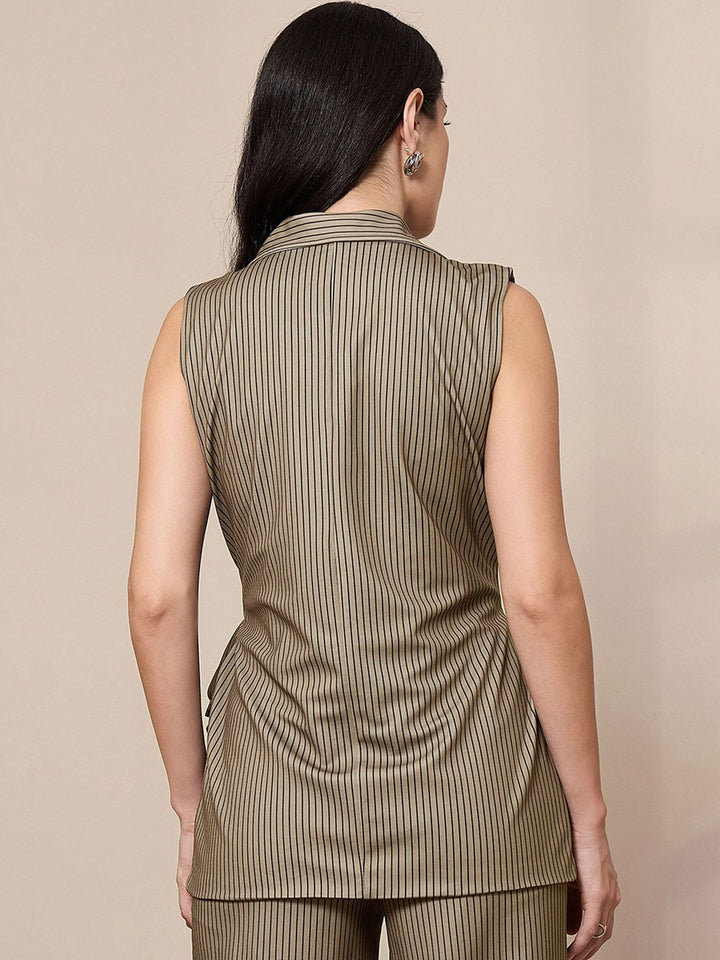 SASSAFRAS worklyf Vertical Striped Double Breasted Front Tie Up Formal Blazer