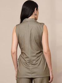 SASSAFRAS worklyf Vertical Striped Double Breasted Front Tie Up Formal Blazer