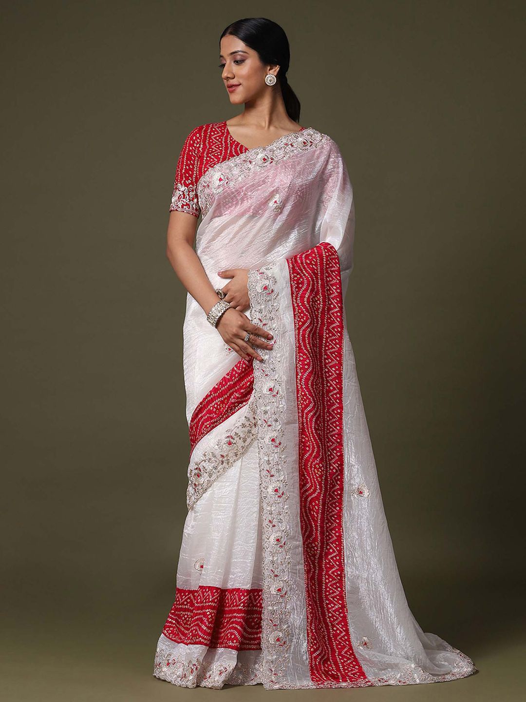 Saree mall Bandhani Embroidered Tissue Sarees