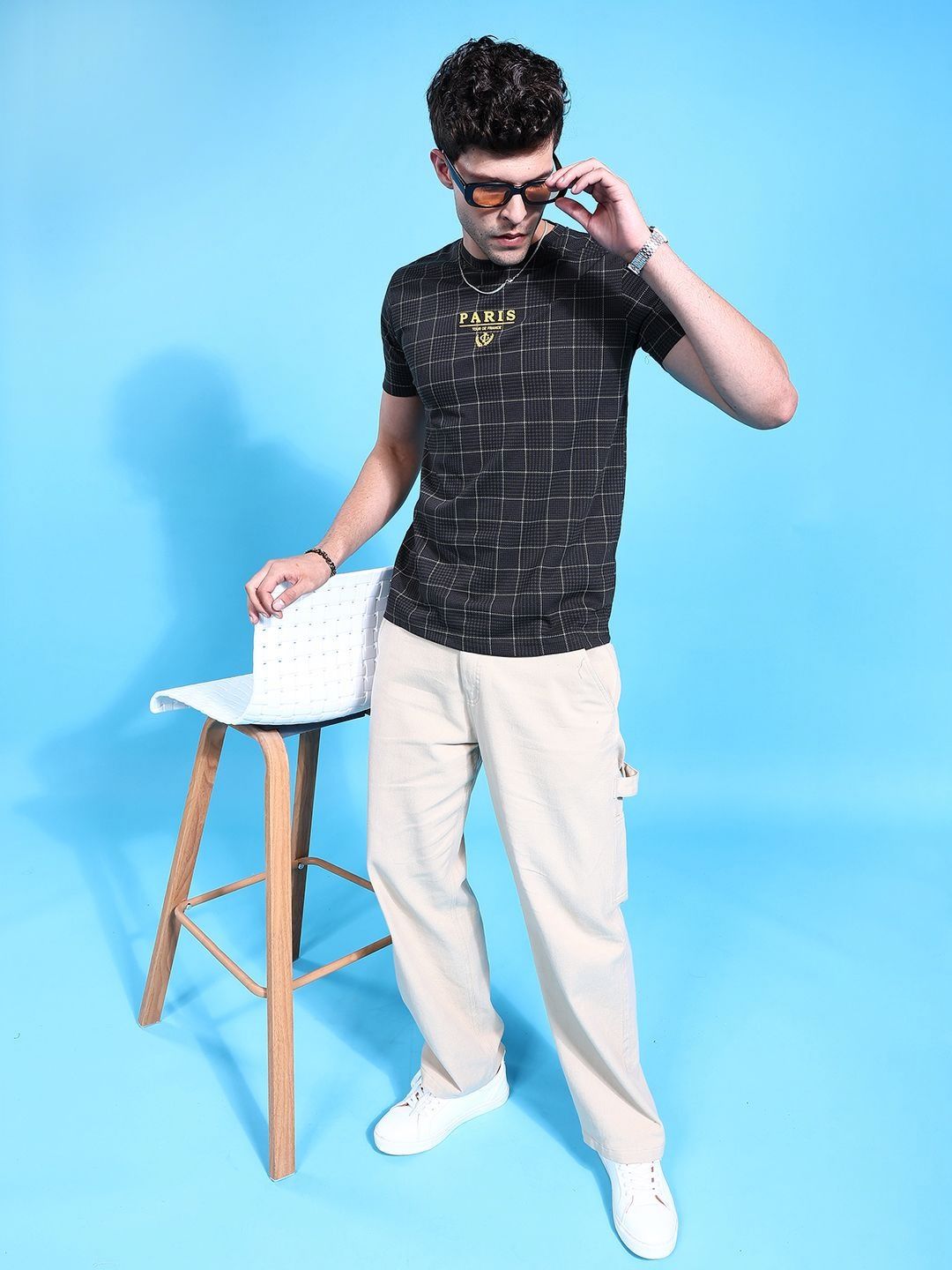 The Indian Garage Co Men Checked Monochrome T-shirt