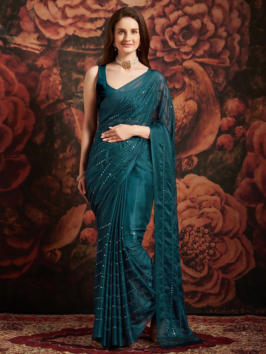 KALINI Embellished Mirror Work Saree