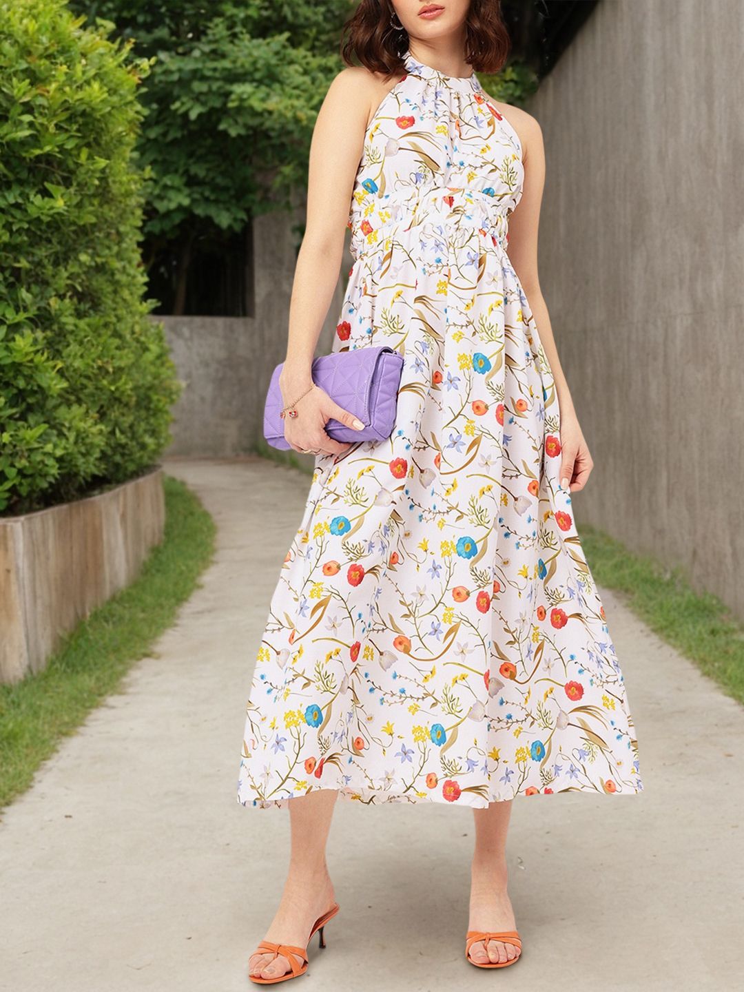 DressBerry Always Adorable Floral Printed Fit & Flare Open Back Midi Dress