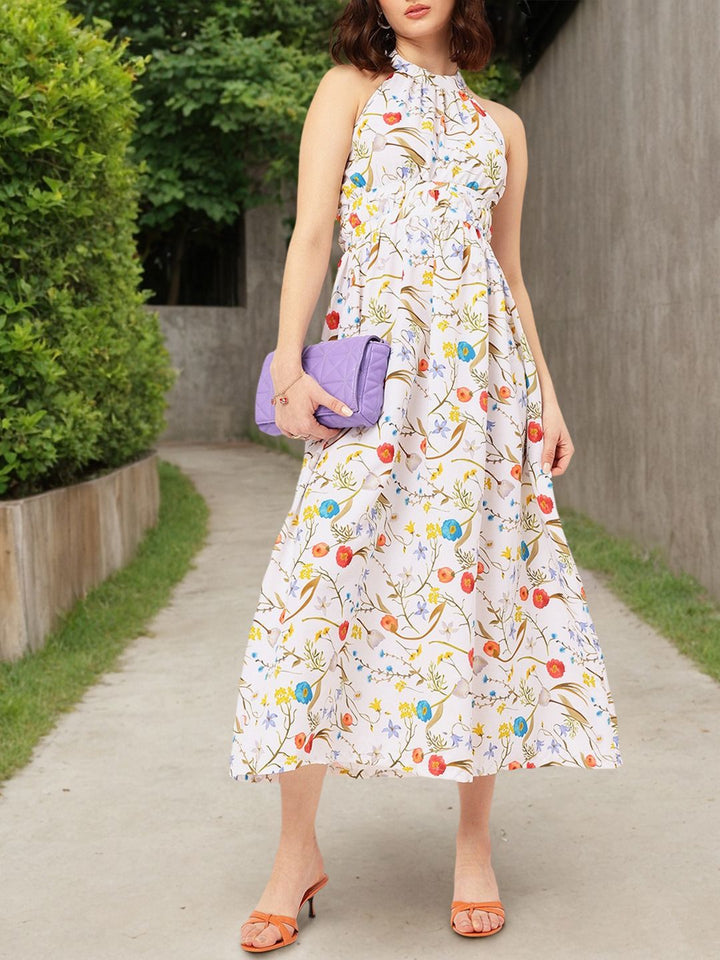 DressBerry Always Adorable Floral Printed Fit & Flare Open Back Midi Dress