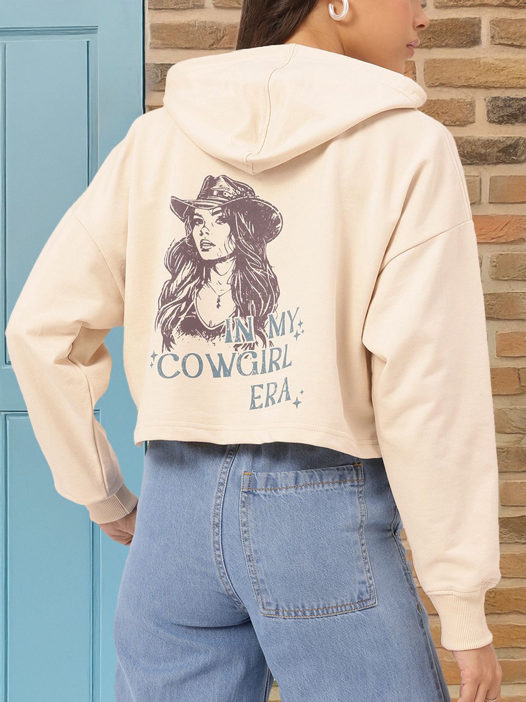 DressBerry Printed Drop-Shoulder Crop Sweatshirt