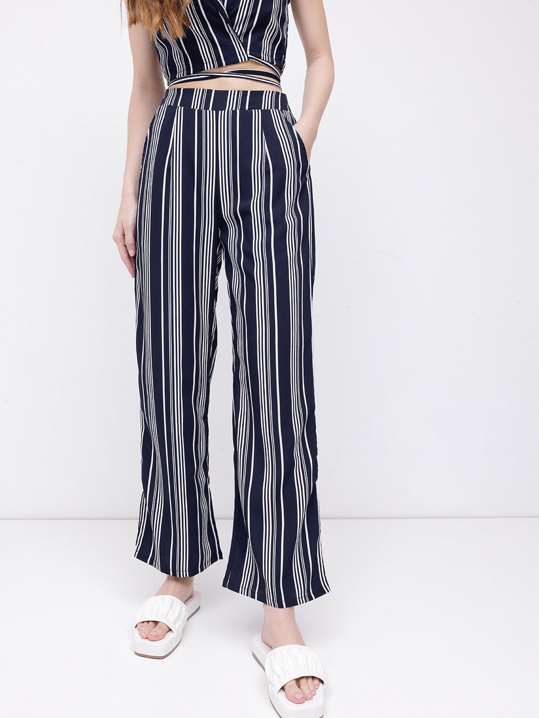 DressBerry Stroll On Over Striped Straight Fit Trousers