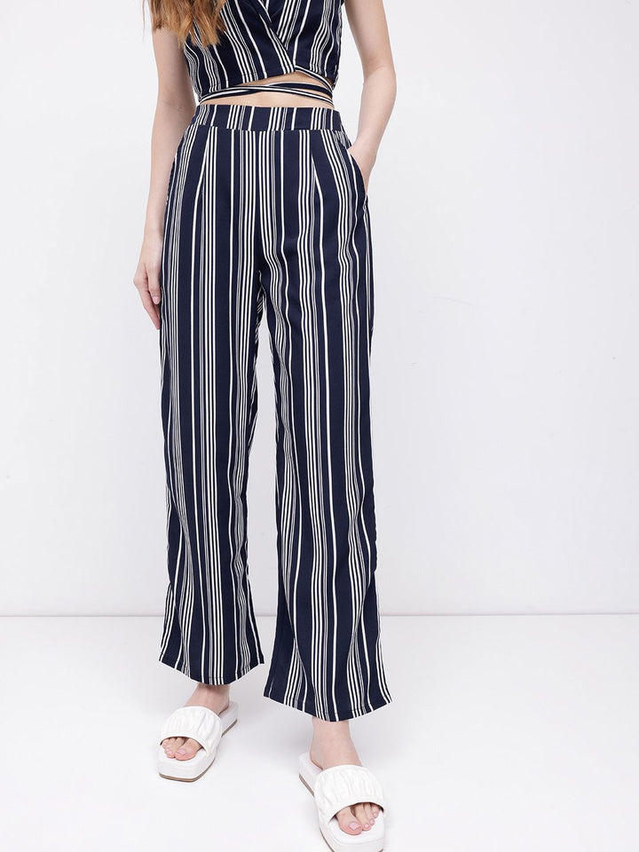 DressBerry Stroll On Over Striped Straight Fit Trousers