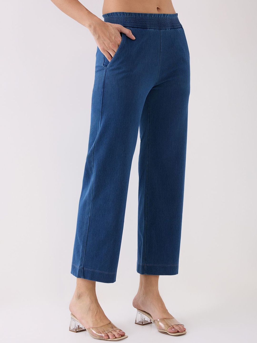 SPYKAR Women High-Rise Tapered Fit Cotton Regular Trousers