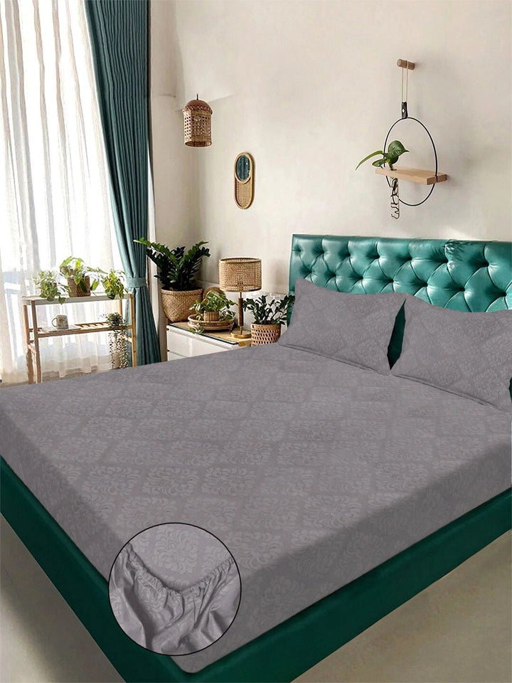 Myntra Elegant Homes Grey Floral 300 TC King Bedsheet with 2 Pillow Covers