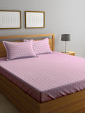Myntra Elegant Homes Pink Geometric Cotton 300 TC Fitted King Fine Bedsheet with 2 Pillow Covers-98 x 87 inches