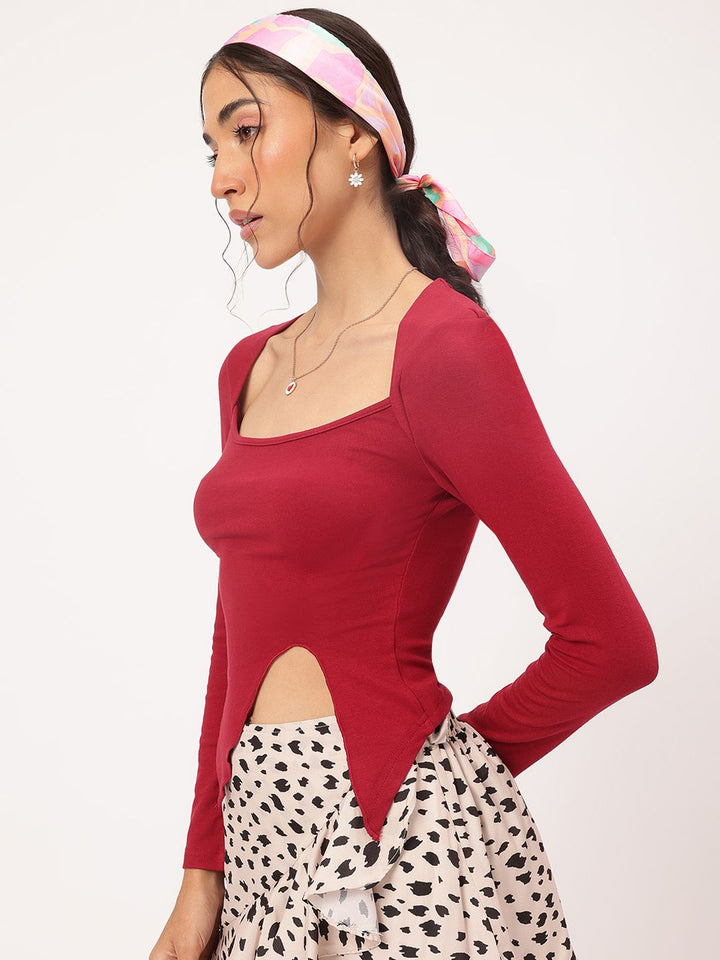 DressBerry Crisp Contour Cut-Out Detail Square Neck Fitted Top