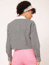 DressBerry Monochrome Stripes Contrast Placket Crop Shirt