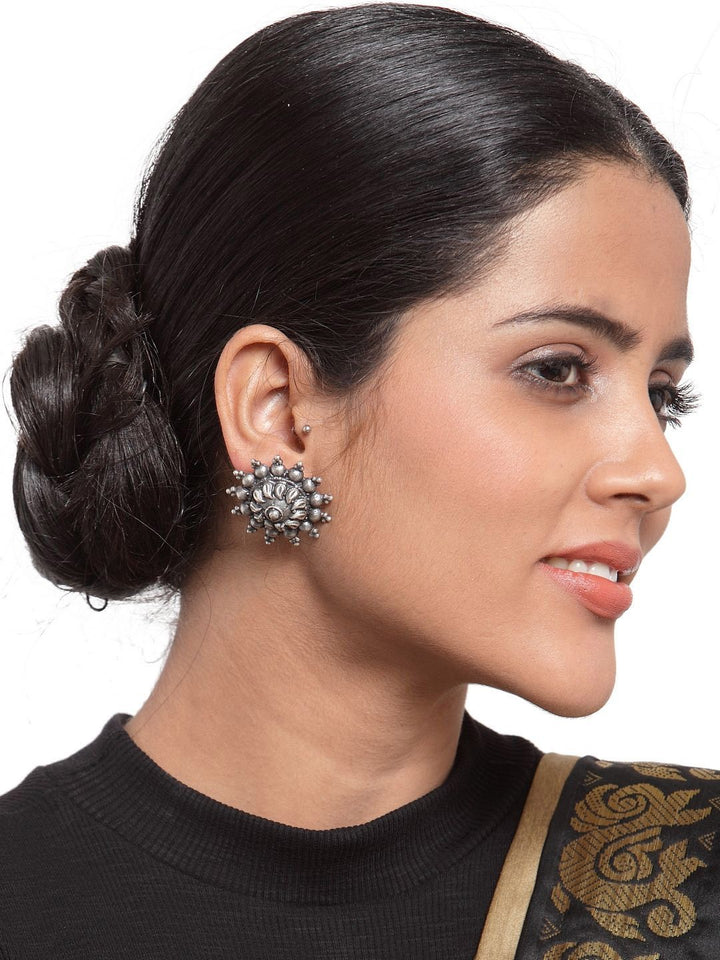Anouk Silver-Plated Cubic Zirconia Studded Contemporary Shaped Studs
