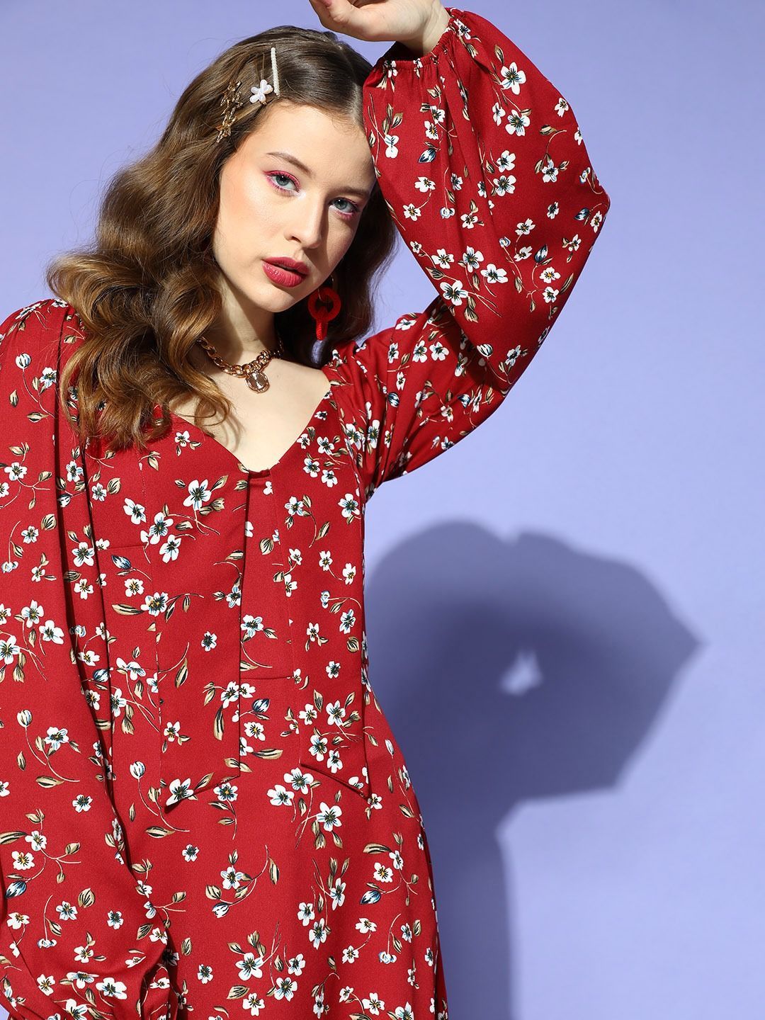Berrylush Floral Print Puff Sleeve A-Line Mini Dress