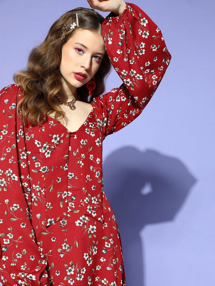 Berrylush Floral Print Puff Sleeve A-Line Mini Dress
