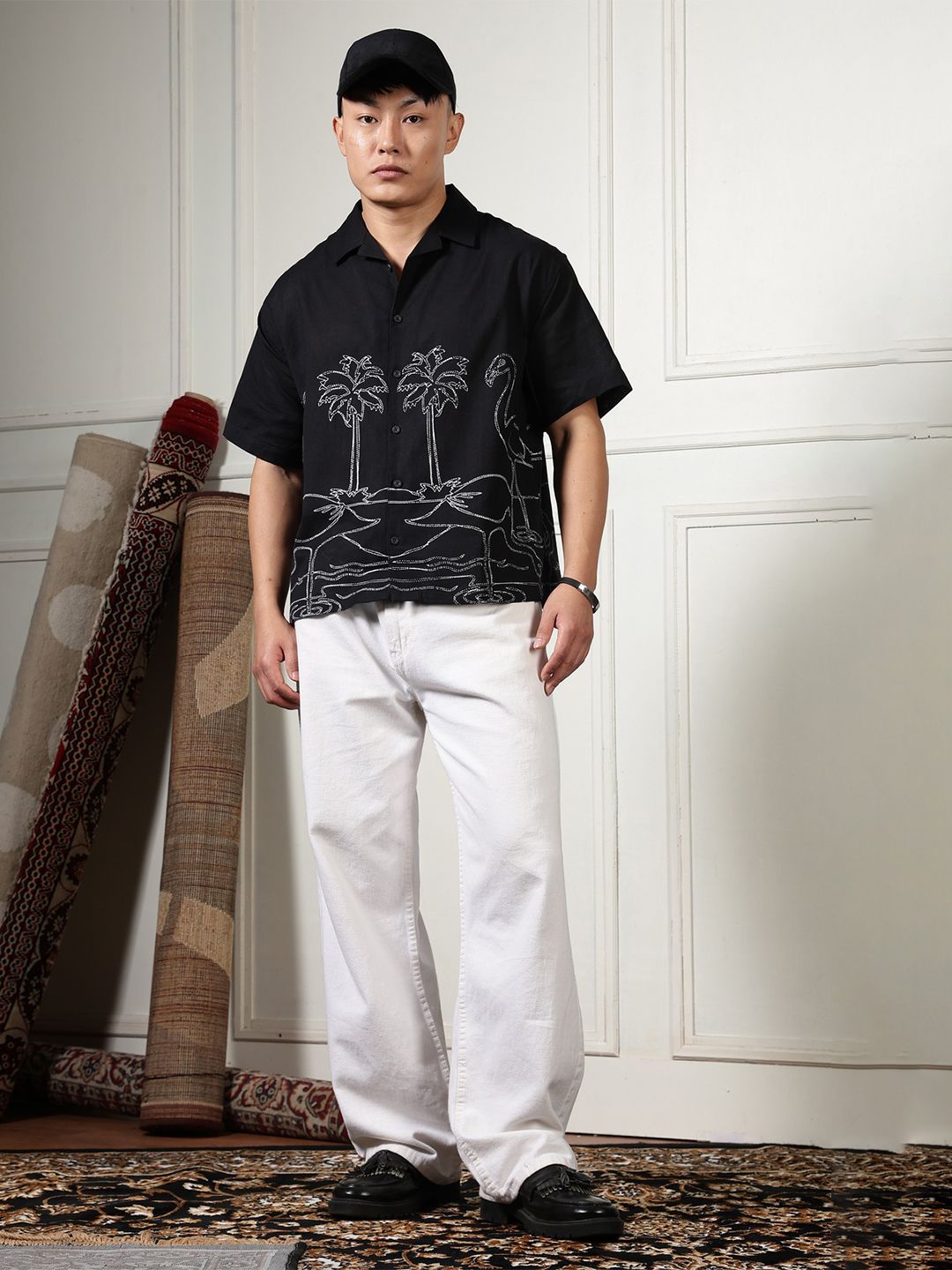 Eszett Floral Printed Cuban Collar Cotton Shirt
