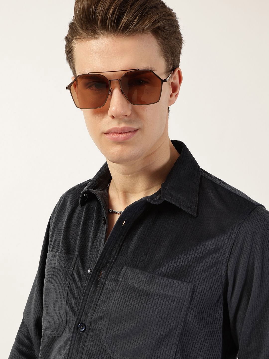 Thomas Scott Men Classic Spread Collar Textured Slim Fit Casual Shirt
