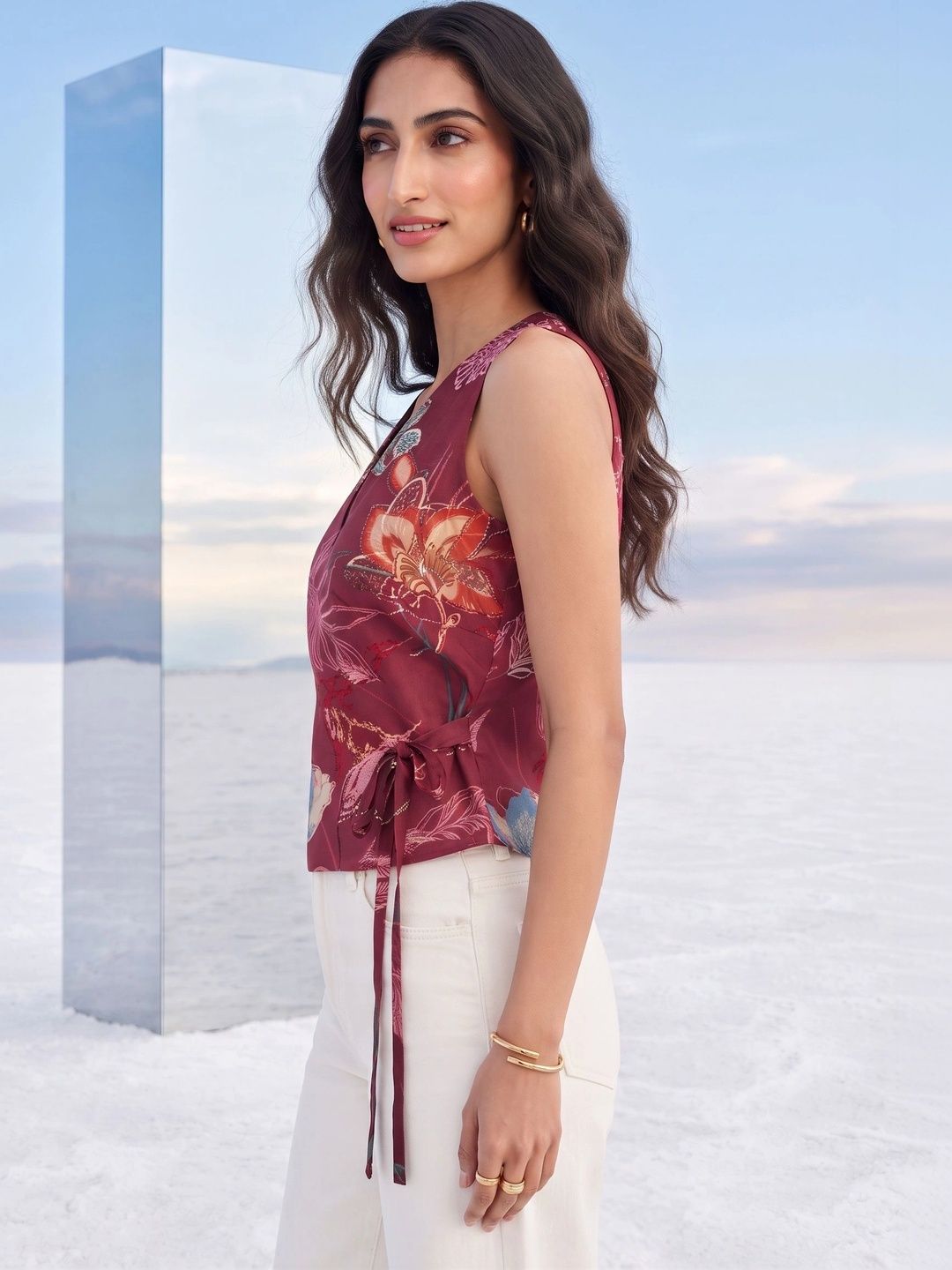 Mamicha Floral Print Wrap Top