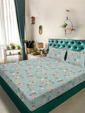 Myntra Elegant Homes Green & Pink Printed 300 TC Fitted King Bedsheet Set 2.5 x 2.25 m