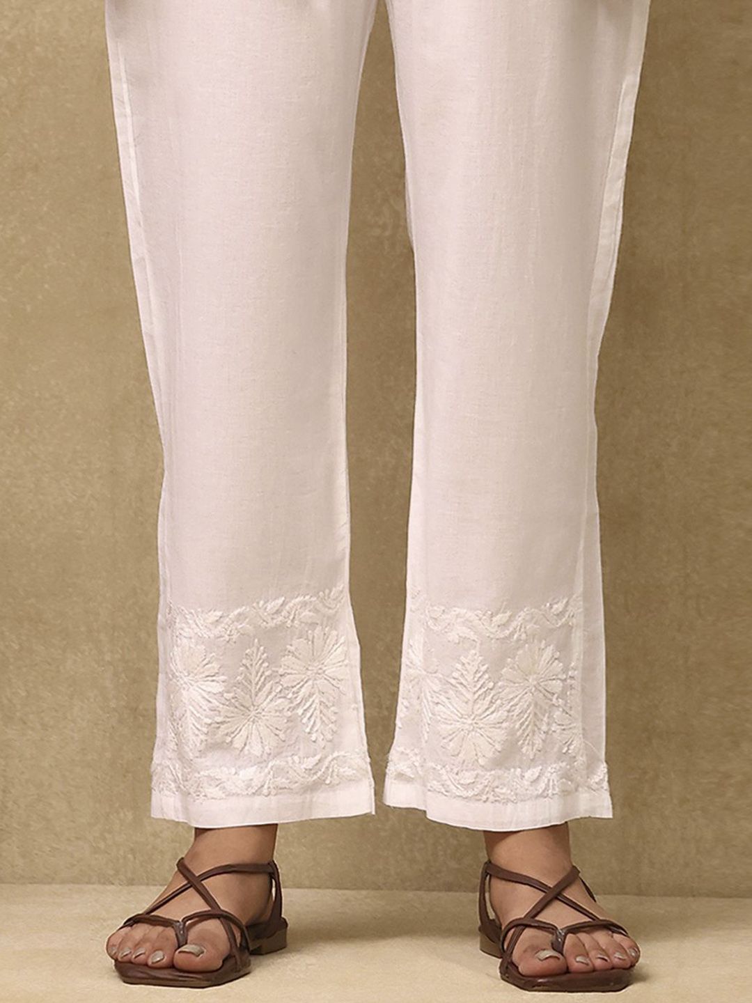 Rumah Wanita Chikankari Kapas Putih Seluar Sulam Chikankari