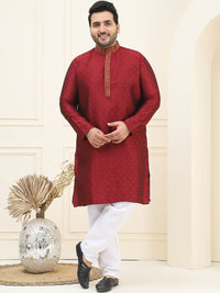 SOJANYA PLUS Floral Woven Design Mandarin Collar Regular Straight Kurta with Pyjamas