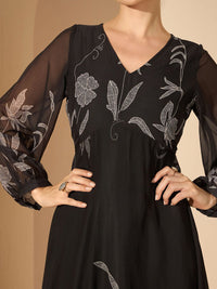 Antheaa Floral Chiffon Fit and Flare Maxi Dress